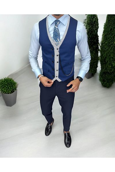 dehaine Men's vest, casual, blue, 13222, slim fit