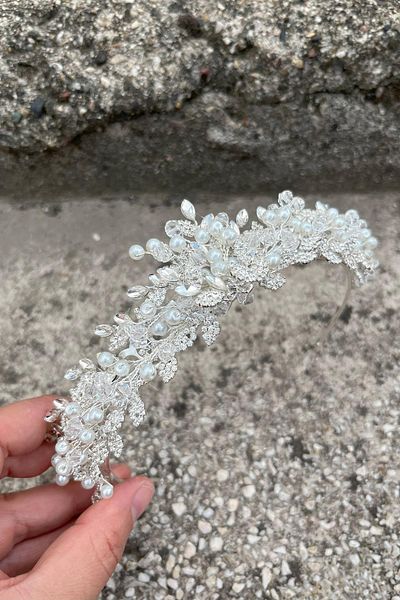 Hobigram Camilo Silver Bridal Henna Crown Special Occasion Accessory Women's Crown Hair Accessory – Crown, Crystal Stone