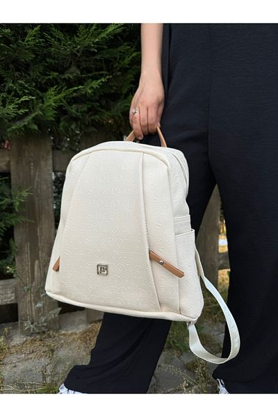 Just Polo Women's Cream Tan Printed Large Size Backpack