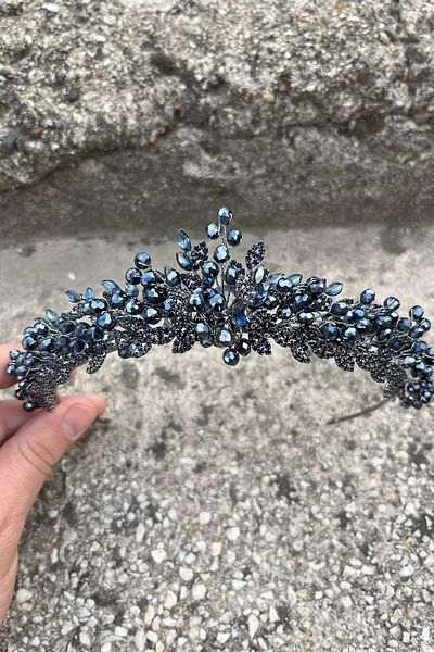 Hobigram Camilo Navy Blue Bridal Henna Crown Special Occasion Accessory Women's Crown Hair Accessory – Crown, Crystal Stone