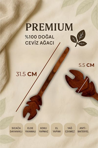 Ülgenev 1 Piece 100% Natural Walnut Wood Handmade Kitchen Tongs |   31.5cm |   Natural Wooden Tongs
