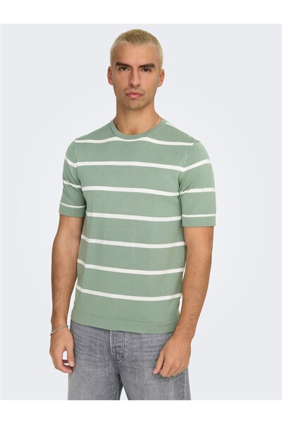 Only & Sons Onswyler Life Reg 14 Ss Striped Knit Men's Green Sweater - Os22032764