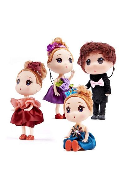 WTO Set 4 Dolls for Dollhouse, Elegant Models, 3 Girls and a Boy, 13 cm, Multicolor