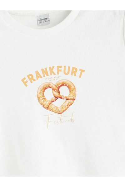 LC Waikiki LCW Kids Ecru Crew Neck Frankfurt Printed Girls Crop T-shirt