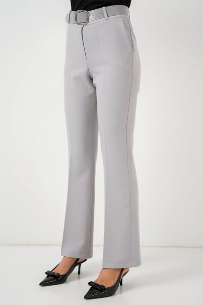Modayakamoz 6538 Belted Wide Leg Trousers - Gray