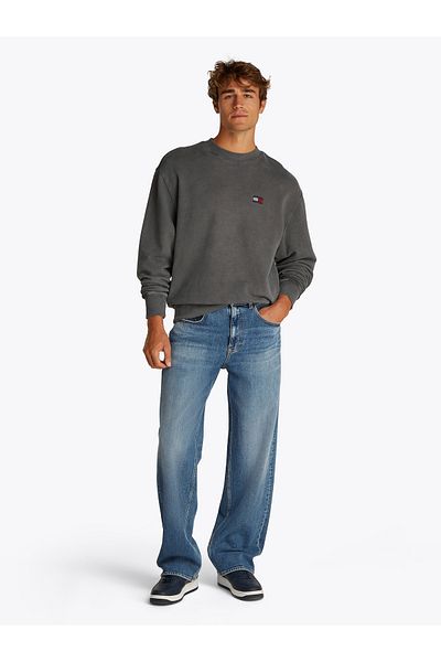 Tommy Hilfiger Men Washed Black Crew Neck Relaxed Sweatshirt