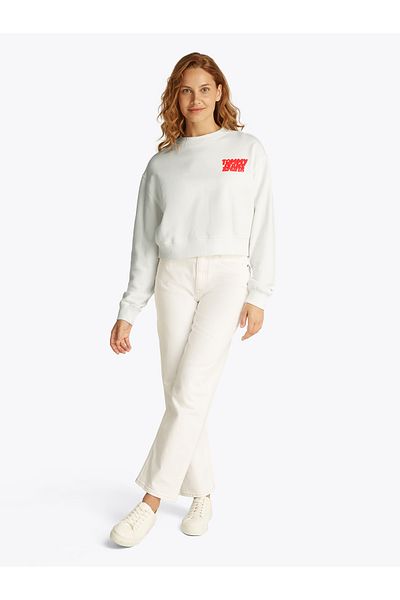 Tommy Hilfiger Women Ecru Relaxed Crop Bubble Sweatshirt