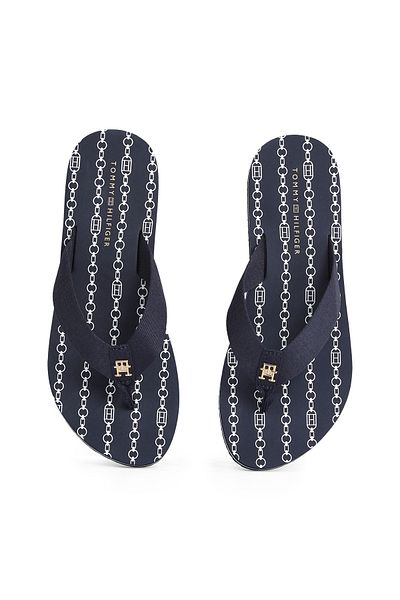Tommy Hilfiger Women Space Blue Monogram Webbing Flip Flops