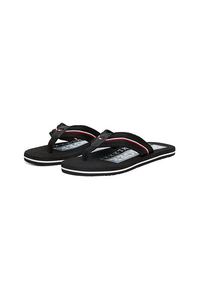 Tommy Hilfiger Men Black Signature Tape Webbing Flip Flops