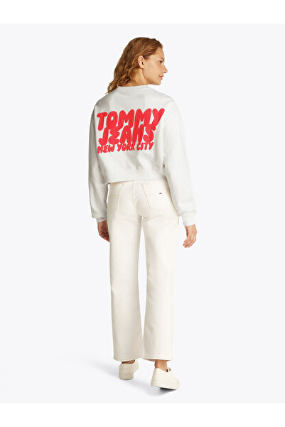 Tommy Hilfiger Women Ecru Relaxed Crop Bubble Sweatshirt
