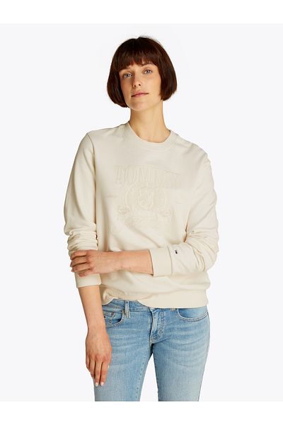 Tommy Hilfiger Women Ancient White Tonal Crest Sweatshirt