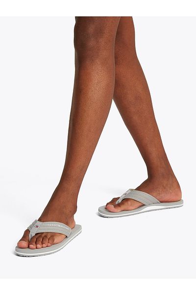 Tommy Hilfiger Men Universal Grey Logo Webbing Pool Flip Flops