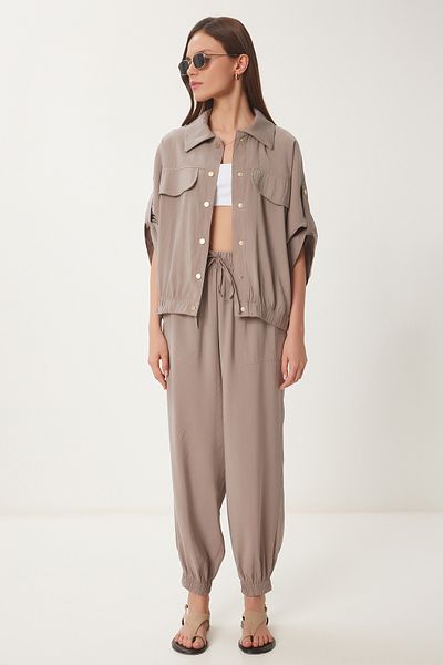 Lovelyİstanbul Safari Shirt Pants Set Mink Ldp0044