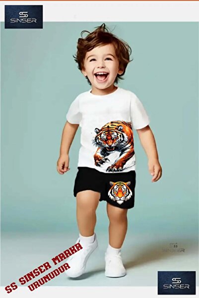 SS SİNSER Детска специална серия тениска с принт „Тигър“ и къси панталони
