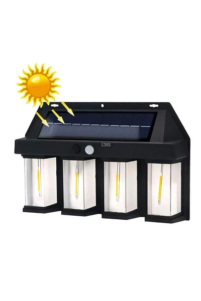 SIKS LED Wall Lamp with Motion Sensor for Outdoor, Solar Charging, 3 Lighting Modes, 4 Light Bulbs