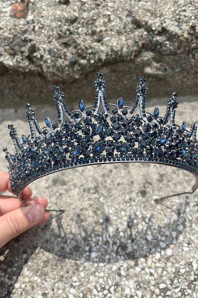 Hobigram Catalina Navy Blue Bridal Henna Crown Special Occasion Accessory Women's Crown Hair Accessory – Crown, Crystal Stone