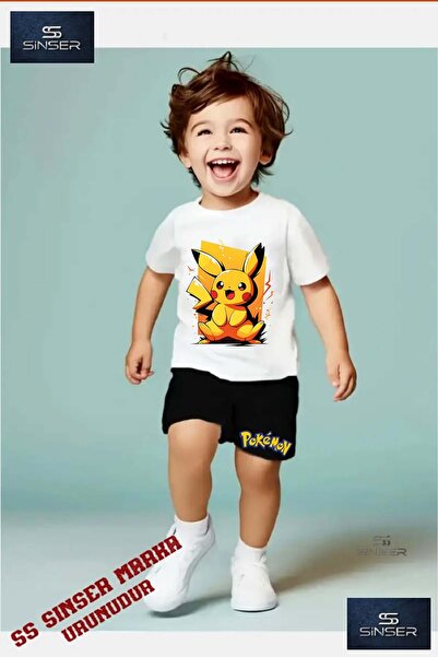 SS SİNSER Tricou cu gât rotund cu imprimeu special pentru copii „PIKHACU SARI...