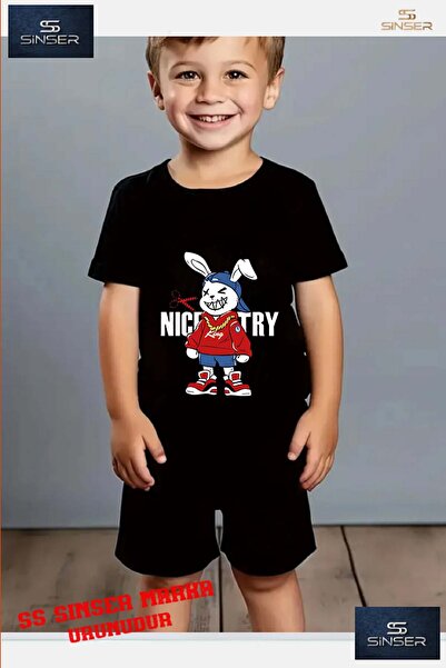 SS SİNSER Children's "Tavsan Nice Scissors" Special Printed Crew Neck T-Shirt...