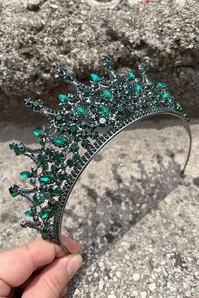 Hobigram Catalina Green Bridal Henna Crown Special Occasion Accessory Women's Crown Hair Accessory – Crown, Crystal Stone