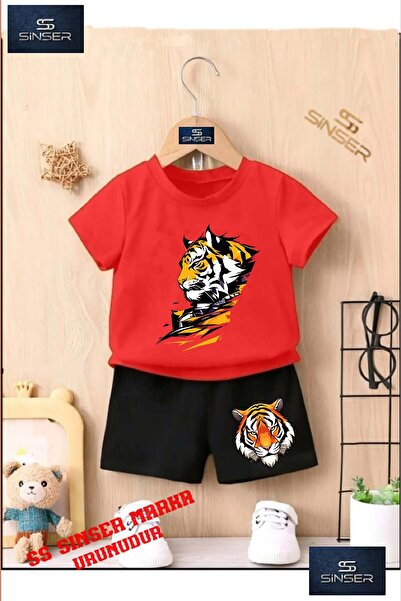 SS SİNSER تي شيرت مطبوع برقبة دائرية للأطفال "TIGER SAGA MINISTER" - طقم شورت