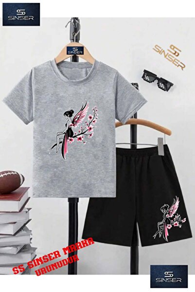 SS SİNSER Children's "Girl Flower Butterfly" Special Printed Crew Neck T-Shir...