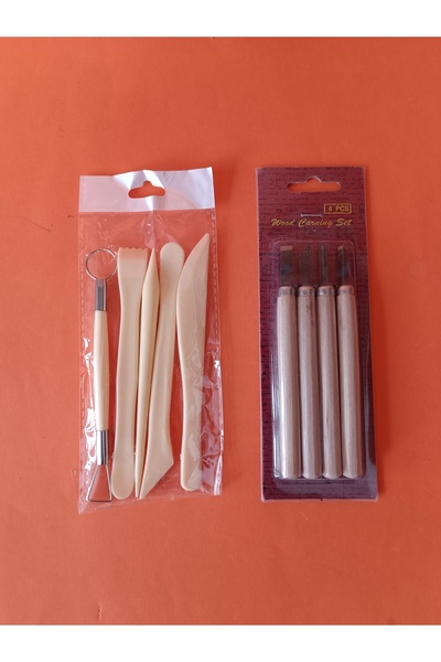 İNCİ TUVAL İskarpela ve Ebeşuar Seti modelaj seti, doğal seramik kil Ahşap Oyma