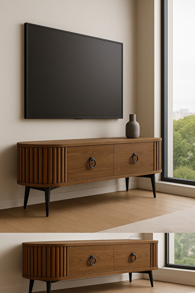 moka park avm Linea Ovallı Çıtalı Şık ve Fonksiyonel Tasarım TV Ünitesi – 120 cm