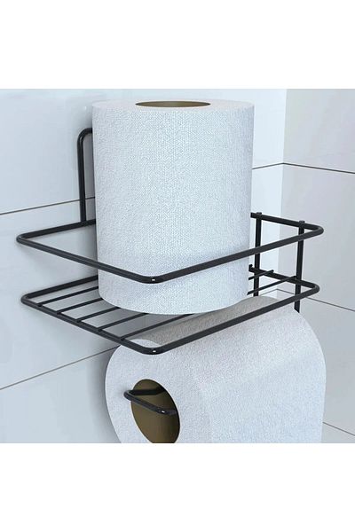 Skygo Buffer ®   Self-Adhesive Toilet Paper Holder and Spare Shelf - Black Modern Metal Design