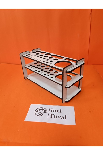 İNCİ TUVAL Ahşap Fırçalık Organizer Yağlı Akrilik Sulu Boya Kalem Makyaj Stand Atölye Ahşap Suluk Peçetelik Raf