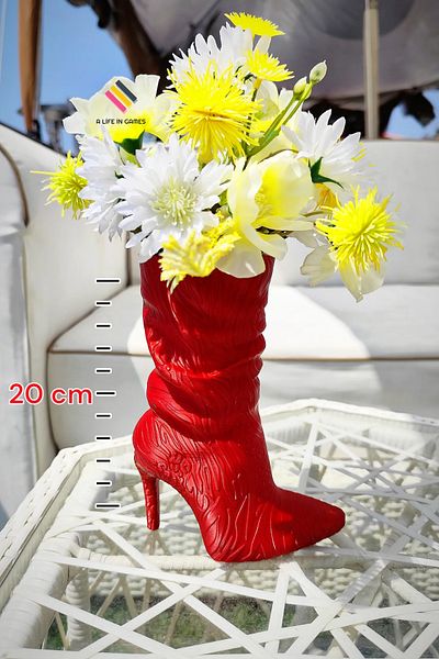 a life in games High Heel Decorative Vase / Large – Stylish Modern Tall Artificial Flower Design White and Colorful 20cm