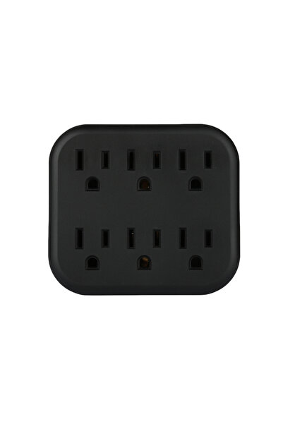 Choice1 محول حائط مؤرض أسود بستة منافذ، مع موزع طاقة ثلاثي الأطراف، ملصق حائط...