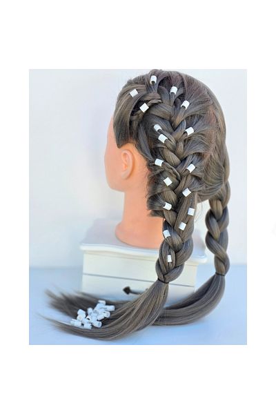 ZLBoutique Set 50 White Hair Rings + Ring Applicator, Macaroni Model, PLA-Biodegradable, 1 cm x 0.6 cm