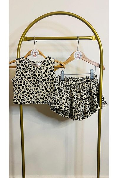 Bambi Kids Leopard Shorts Skirt Crop Set