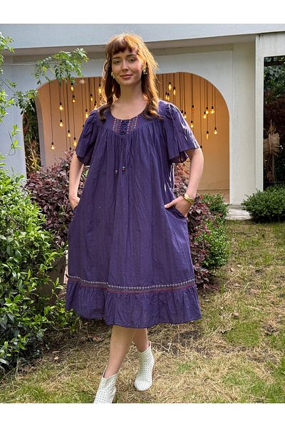 Butik Esra Kandemir Summer Cotton Fabric Lined Large Size Dress - 1058