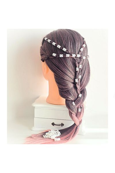 ZLBoutique Set 50 White Hair Rings + Applicator, Square Model, 1x0.6cm, PLA Biodegradable