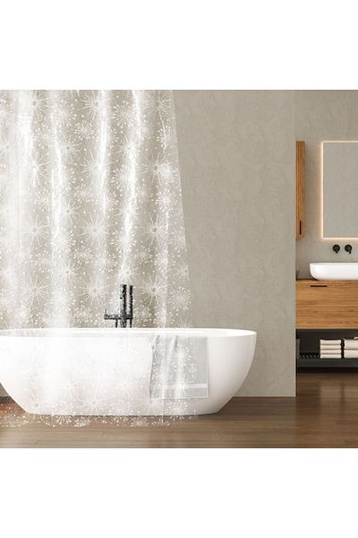 SyaMAG Christmas Shower Curtain, Snowflake Design, 180x180cm, Rings Included, Transparent White