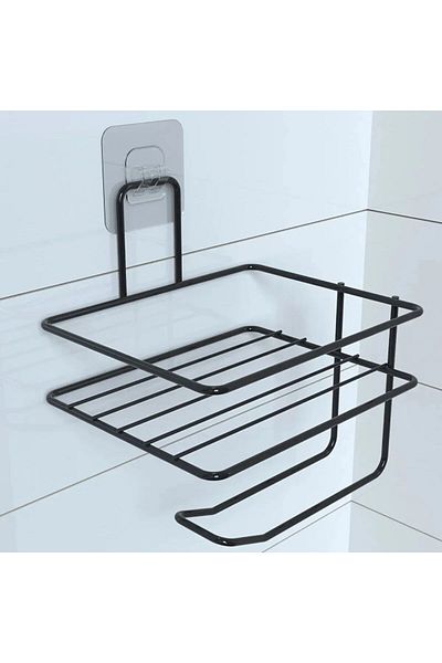 Skygo Buffer ®   Self-Adhesive Toilet Paper Holder and Spare Shelf - Black Modern Metal Design