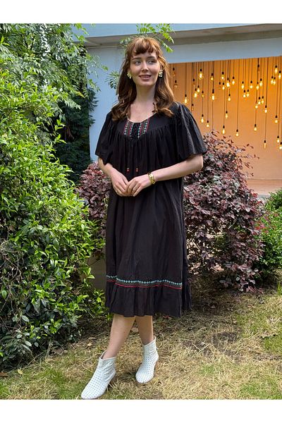 Butik Esra Kandemir Summer Cotton Fabric Lined Large Size Dress - 1058