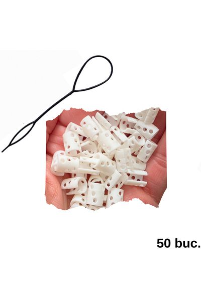 ZLBoutique Set 50 Inele de Păr Albe + Aplicator, PLA Biodegradabil, Model cu Cercei, 1cm x 0.6 cm