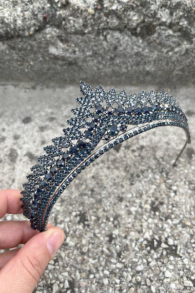 Hobigram Daniela Navy Blue Bridal Henna Crown Special Occasion Accessory Women's Crown Hair Accessory – Crown, Crystal Stone
