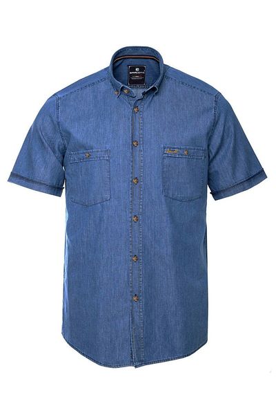 tambattal Cămașă din denim de mărime mare, cu mânecă scurtă, guler cu nasturi (model larg și confortabil)