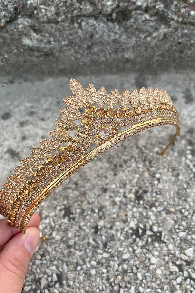 Hobigram Daniela Gold Bridal Henna Crown Special Occasion Accessory Women's Crown Hair Accessory – Crown, Crystal Stone