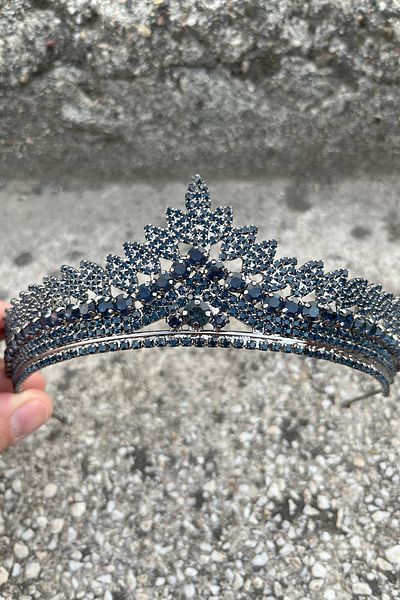 Hobigram Daniela Navy Blue Bridal Henna Crown Special Occasion Accessory Women's Crown Hair Accessory – Crown, Crystal Stone