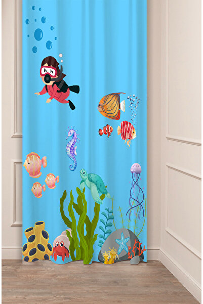 GREENDECOR Cortina de fundal pentru camera copiilor, cu model de pește din oc...