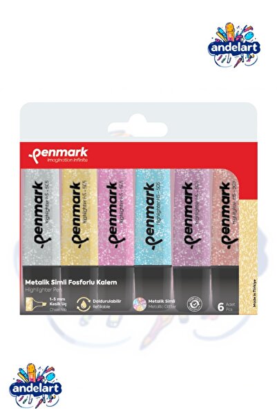 andelart Metalik Simli Fosforlu Kalem 6lı Karışık Renk