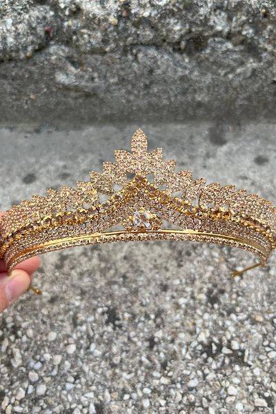 Hobigram Daniela Gold Bridal Henna Crown Special Occasion Accessory Women's Crown Hair Accessory – Crown, Crystal Stone
