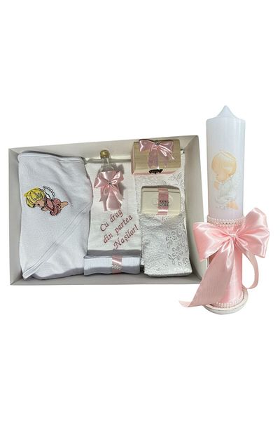 Botez Powder embroidered angel trunk and candle set