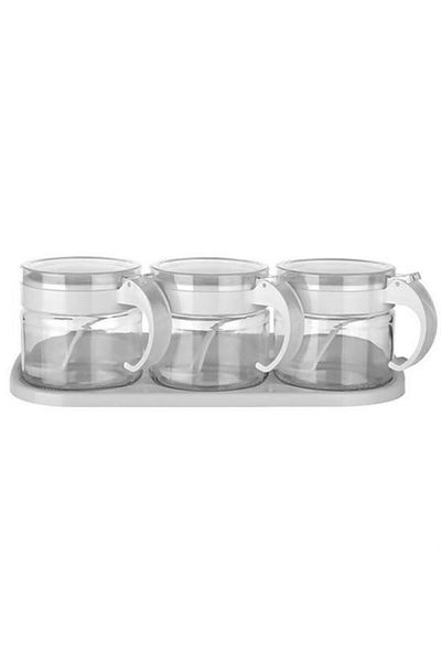 Skygo Buffer® White 3-Piece Glass Airtight Spice Rack Set with Lid and Spoon Kc-386