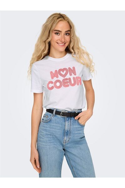 ONLY Onlariya Life Reg S/S Love Top Box Jrs Women's White T-Shirt - 15343191