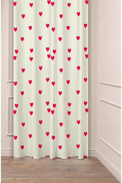 GREENDECOR Inimă, dragoste, iubire, bej boem, crem, modelat, design special, digital cu imprimeu (o singură aripă), perdea modernă și elegantă.